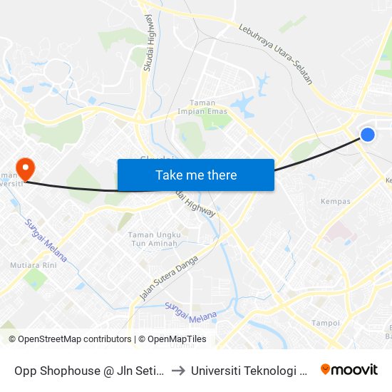Opp Shophouse @ Jln Setia Tropika to Universiti Teknologi Malaysia map