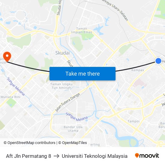 Aft Jln Permatang 8 to Universiti Teknologi Malaysia map
