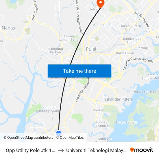 Opp Utility Pole Jtk 135 to Universiti Teknologi Malaysia map