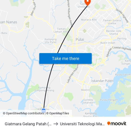 Giatmara Gelang Patah (Pulai) to Universiti Teknologi Malaysia map