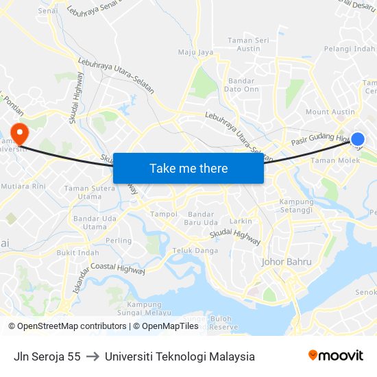 Jln Seroja 55 to Universiti Teknologi Malaysia map