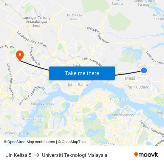 Jln Kelisa 5 to Universiti Teknologi Malaysia map