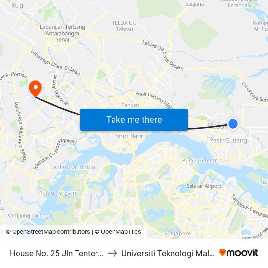 House No. 25 Jln Tenteram 1 to Universiti Teknologi Malaysia map
