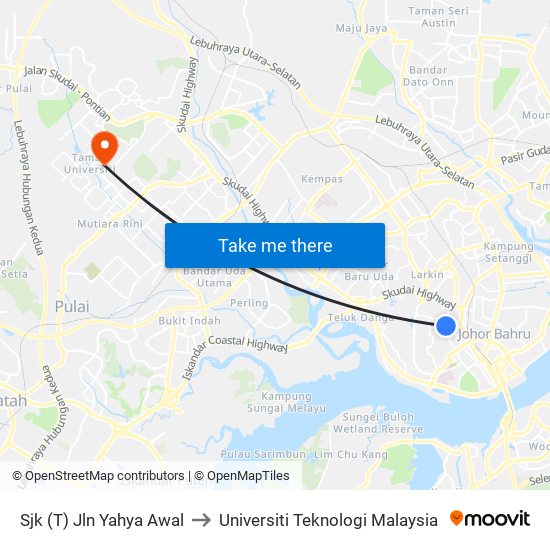 Sjk (T) Jln Yahya Awal to Universiti Teknologi Malaysia map