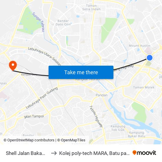 Shell Jalan Bakawali to Kolej poly-tech MARA, Batu pahat map