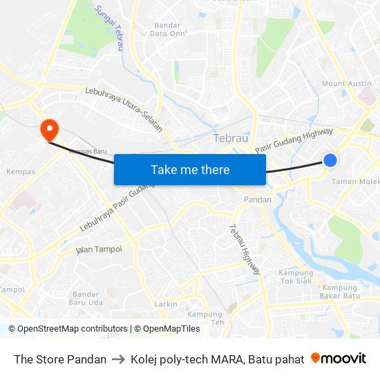 The Store Pandan to Kolej poly-tech MARA, Batu pahat map