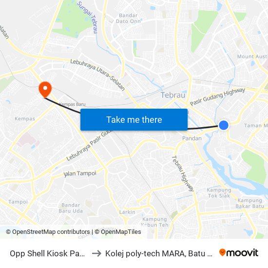 Kampung Melayu Pandan to Kolej poly-tech MARA, Batu pahat map