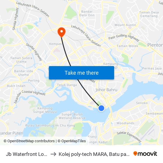 Jb Waterfront Lot 1 to Kolej poly-tech MARA, Batu pahat map