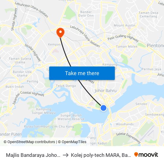 Majlis Bandaraya Johor Bahru to Kolej poly-tech MARA, Batu pahat map