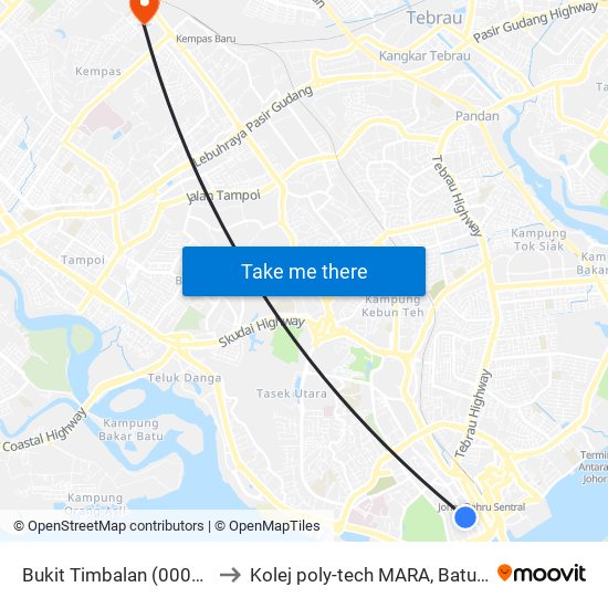 Bukit Timbalan (0007717) to Kolej poly-tech MARA, Batu pahat map