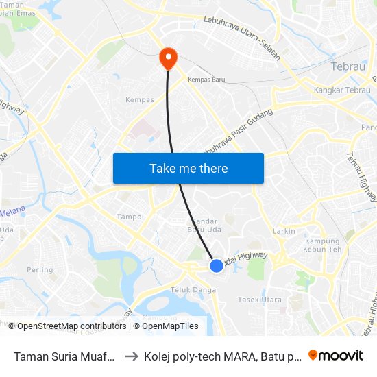 Taman Suria Muafakat to Kolej poly-tech MARA, Batu pahat map