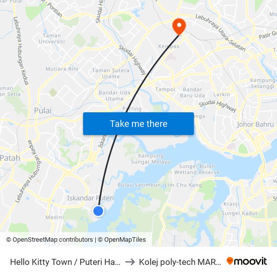 Hello Kitty Town / Puteri Harbour (0007723) to Kolej poly-tech MARA, Batu pahat map