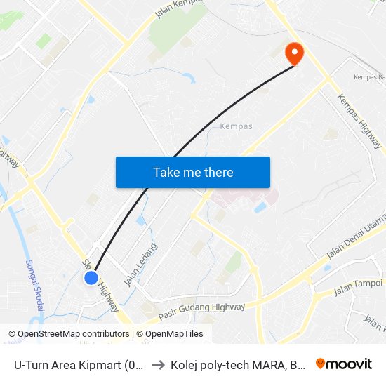 U-Turn Area Kipmart (0008083) to Kolej poly-tech MARA, Batu pahat map