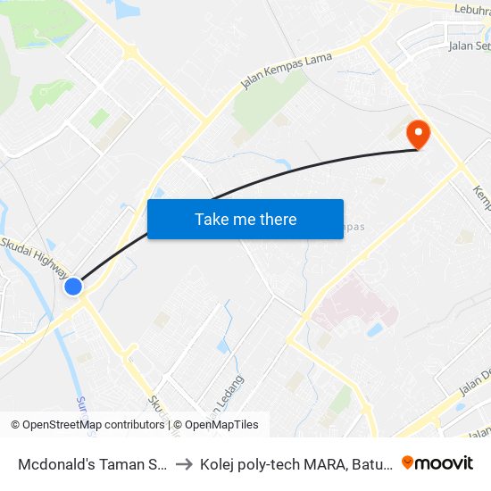 Mcdonald's Taman Sutera to Kolej poly-tech MARA, Batu pahat map