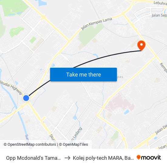 Opp Mcdonald's Taman Sutera to Kolej poly-tech MARA, Batu pahat map