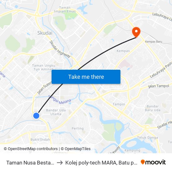 Taman Nusa Bestari 3 to Kolej poly-tech MARA, Batu pahat map