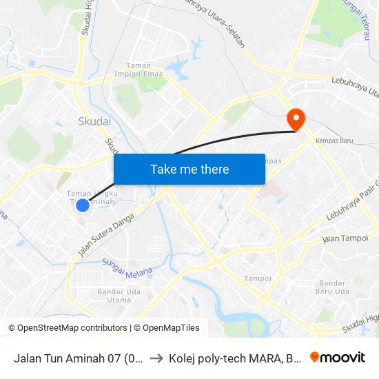 Jalan Tun Aminah 07 (0006538) to Kolej poly-tech MARA, Batu pahat map