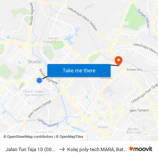 Caltex Tuta to Kolej poly-tech MARA, Batu pahat map