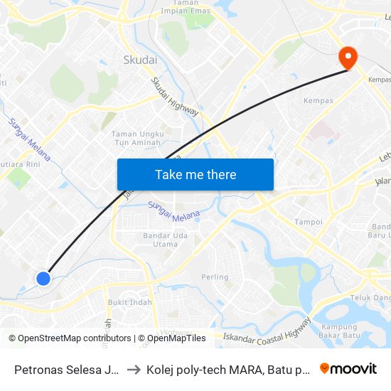 Petronas Selesa Jaya to Kolej poly-tech MARA, Batu pahat map