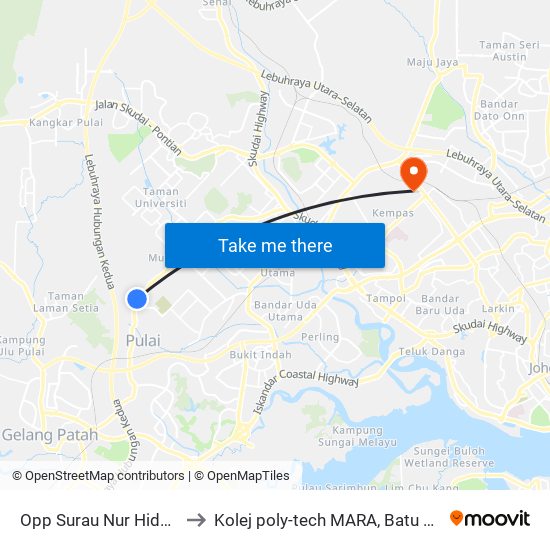 Opp Surau Nur Hidayah to Kolej poly-tech MARA, Batu pahat map