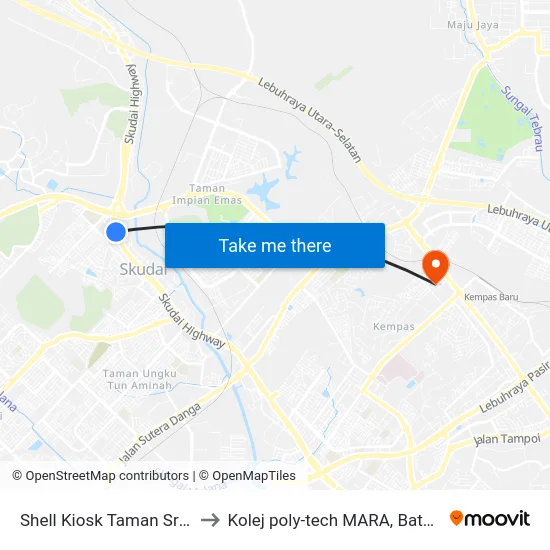 Shell Kiosk Taman Sri Putri to Kolej poly-tech MARA, Batu pahat map