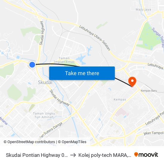 Skudai Pontian Highway 01 (0004358) to Kolej poly-tech MARA, Batu pahat map