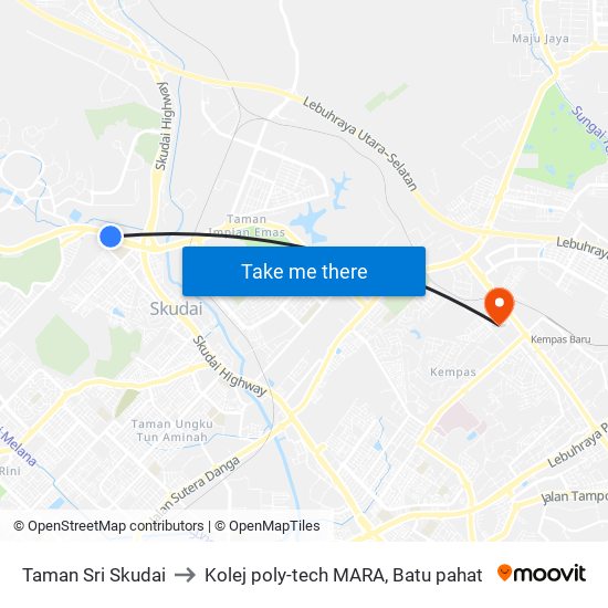 Taman Sri Skudai to Kolej poly-tech MARA, Batu pahat map