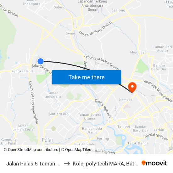 Jalan Palas 5 Taman Teratai to Kolej poly-tech MARA, Batu pahat map