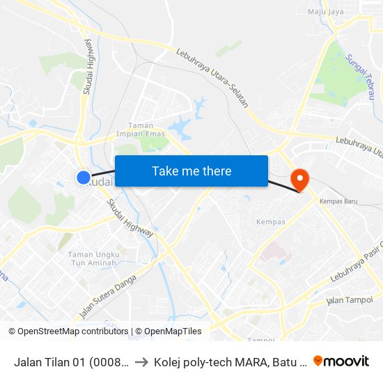 Jalan Tilan 01 (0008044) to Kolej poly-tech MARA, Batu pahat map