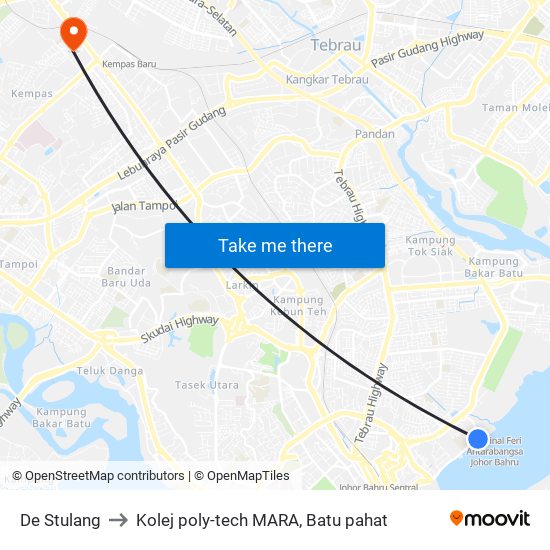 De Stulang to Kolej poly-tech MARA, Batu pahat map