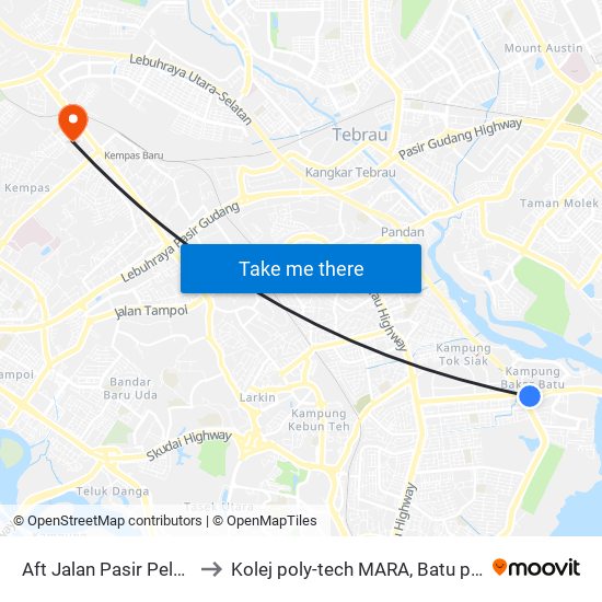 Aft Jalan Pasir Pelangi to Kolej poly-tech MARA, Batu pahat map