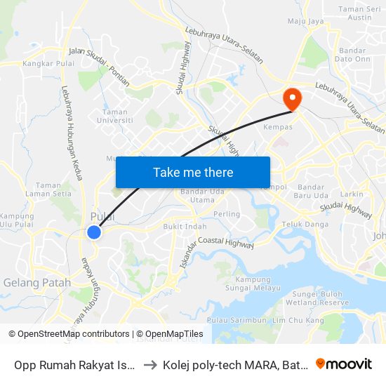 Opp Rumah Rakyat Iskandar to Kolej poly-tech MARA, Batu pahat map