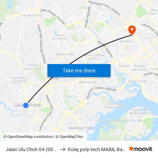 Jalan Ulu Choh 04 (0002888) to Kolej poly-tech MARA, Batu pahat map