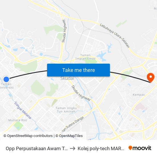 Opp Perpustakaan Awam Taman Universiti to Kolej poly-tech MARA, Batu pahat map