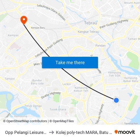 Opp Pelangi Leisure Mall to Kolej poly-tech MARA, Batu pahat map