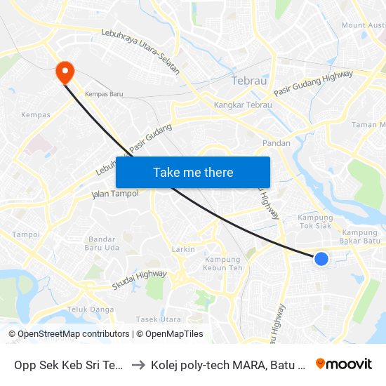 Opp Sek Keb Sri Tebrau to Kolej poly-tech MARA, Batu pahat map