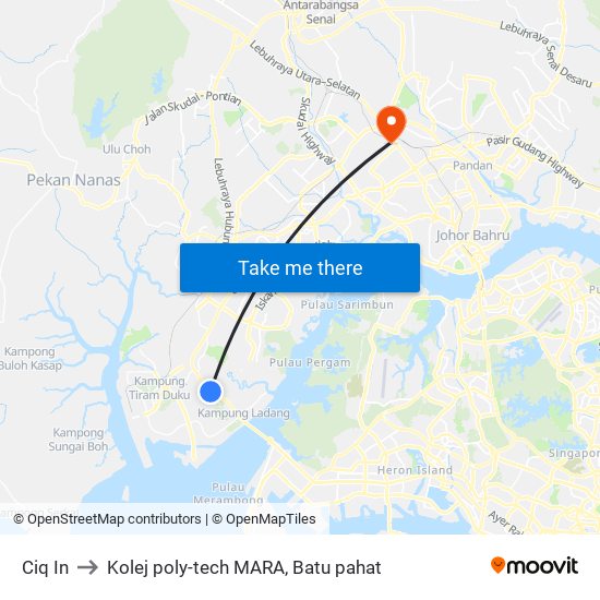 Ciq Sec Link to Kolej poly-tech MARA, Batu pahat map