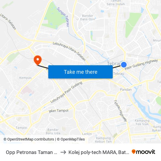Opp Petronas Taman Delima to Kolej poly-tech MARA, Batu pahat map