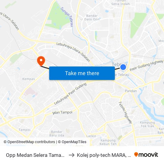 Opp Medan Selera Taman Bunga Ros to Kolej poly-tech MARA, Batu pahat map