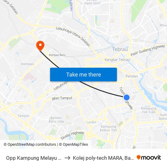 Opp Kampung Melayu Majidee to Kolej poly-tech MARA, Batu pahat map