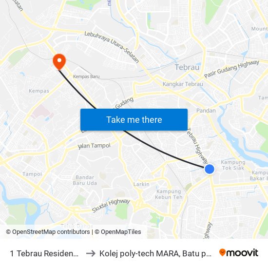 Hospital Columbia to Kolej poly-tech MARA, Batu pahat map