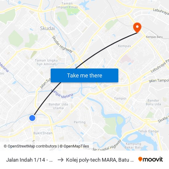 Jalan Indah 1/14 - 1/20 to Kolej poly-tech MARA, Batu pahat map