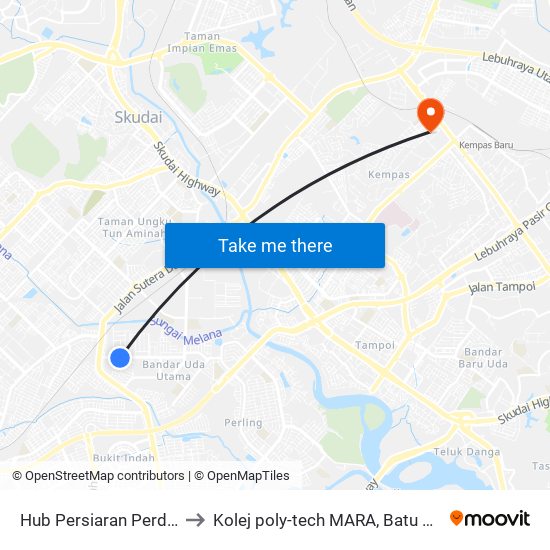 Hub Persiaran Perdana to Kolej poly-tech MARA, Batu pahat map