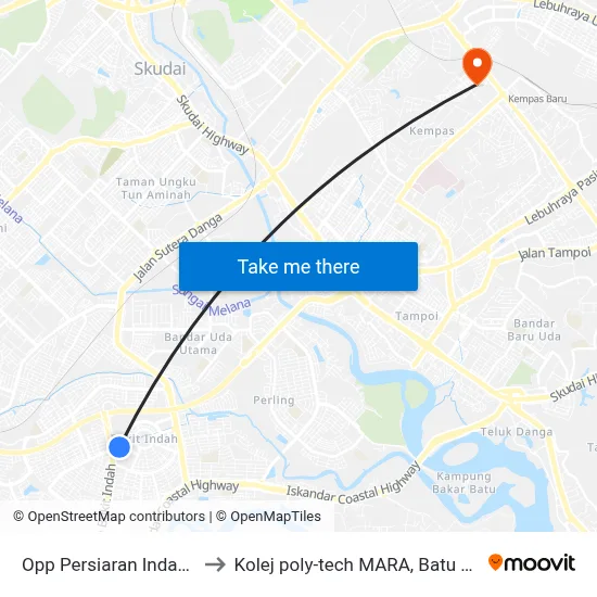 Opp Persiaran Indah (1) to Kolej poly-tech MARA, Batu pahat map
