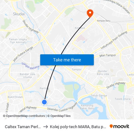 Caltex Taman Perling to Kolej poly-tech MARA, Batu pahat map