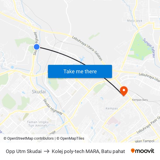 Opp Utm Skudai to Kolej poly-tech MARA, Batu pahat map