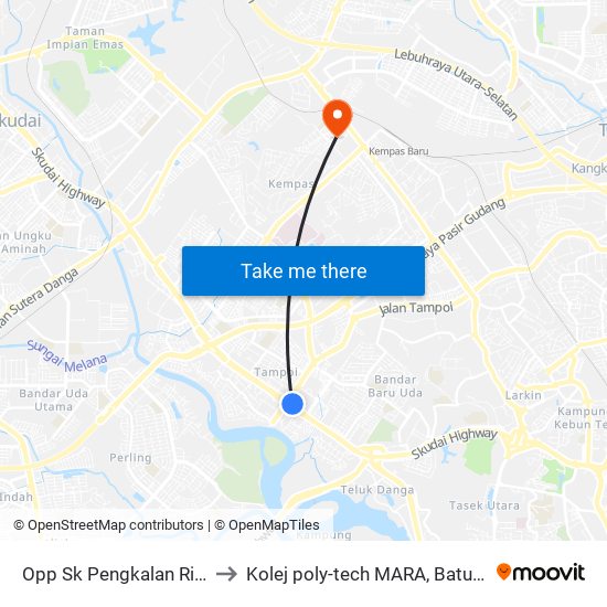 Opp Sk Pengkalan Rinting to Kolej poly-tech MARA, Batu pahat map