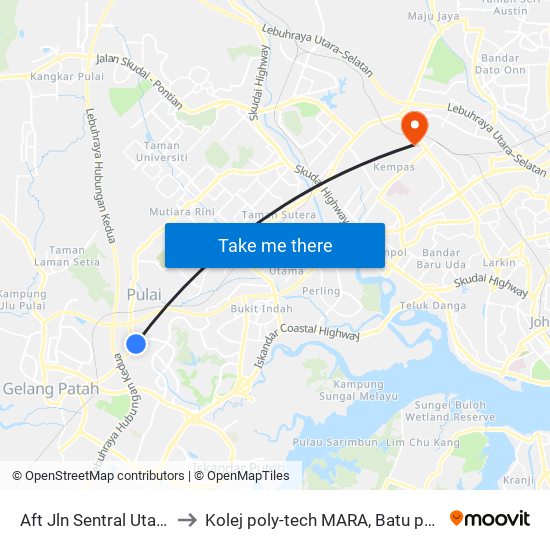 Opp Nusa Sentral 2 Bus Stop to Kolej poly-tech MARA, Batu pahat map