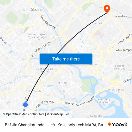 Bef Jln Changkat Indah Utama to Kolej poly-tech MARA, Batu pahat map