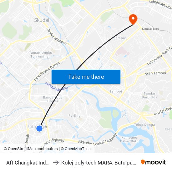 Aft Changkat Indah to Kolej poly-tech MARA, Batu pahat map